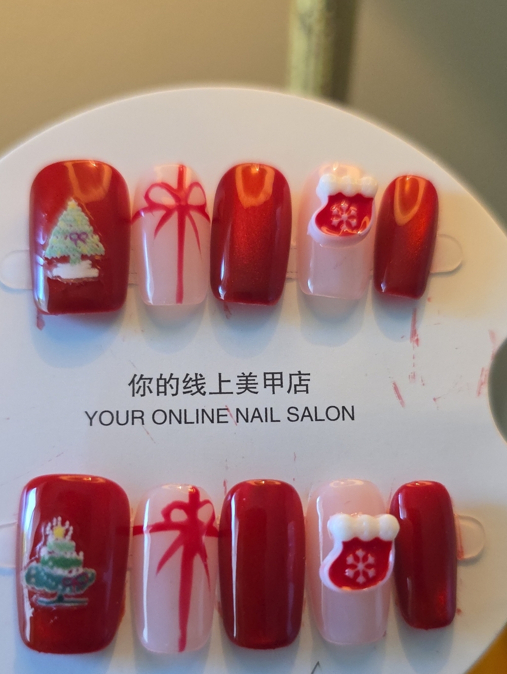 Holiday Red & Pink Press-On Nails by Size Med